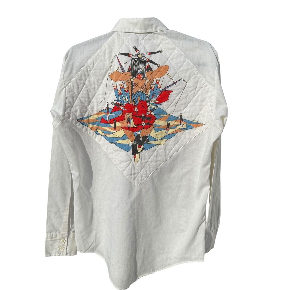 Vintage Campus Rugged Country Mens White Western Quilted Graphic Shirt Size‎ M